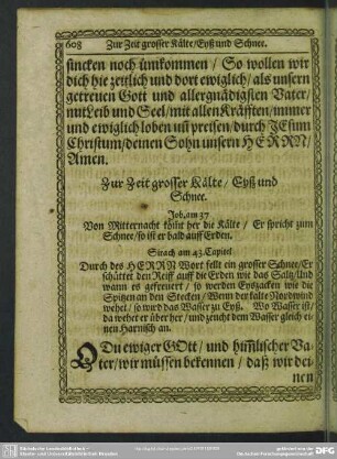 [Gebet] Zur Zeit grosser Kälte, Eyß und Schnee