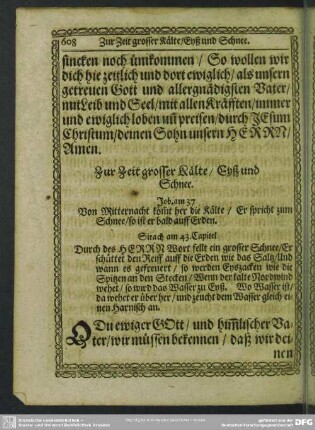 [Gebet] Zur Zeit grosser Kälte, Eyß und Schnee