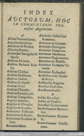 Index Auctorum, Hoc In Commentario Promiscue allegatorum