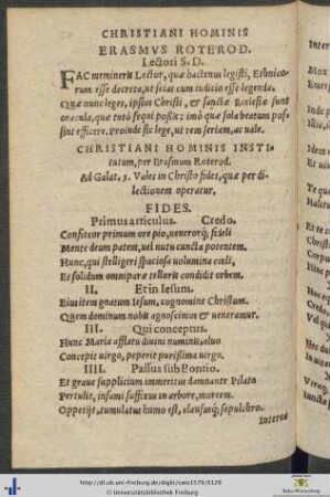 Christiani Hominis Institutum per Erasmum Roterodamum