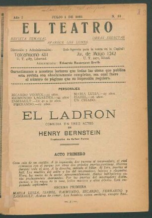 1921001300: El ladrón : comedia en tres actos