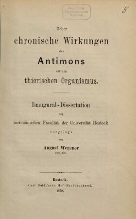 Ueber chronische Wirkungen des Antimons auf den thierischen Organismus : (Inaugural-Dissertation.)