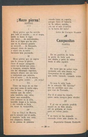 Campanitas : Zamba. Repertorio de Gardel Razzano.
