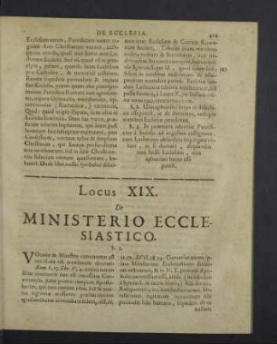Locus. XIX. De ministerio ecclesiastico.