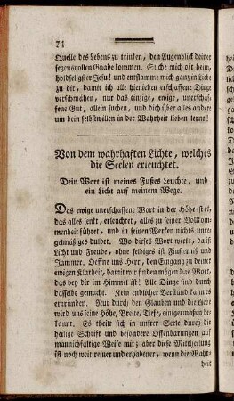 Von dem wahrhaften Lichte, welches die Seelen erleuchtet.