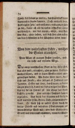 Von dem wahrhaften Lichte, welches die Seelen erleuchtet.