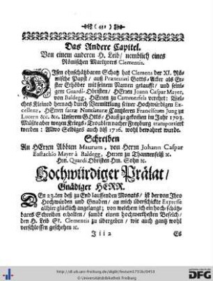 II. Von einem anderen h. Leib, nemblich eines Römischen Martyrers Clementis.