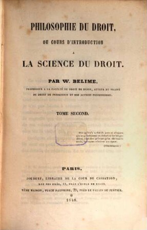Philosophie du droit ou cours d'introduction à la science du droit, 2