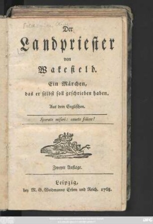 Der Landpriester von Wakefield : Aus dem Englischen