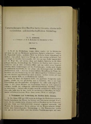 Untersuchungen über Bacillus lactis viscosus, einem weitverbreiteten milchwirthschaftlichen Schädling.
