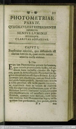 Pars IV. Qua Calculo Et Experimentis Definitur Sensus Luminis Huiusque Claritas Adparens