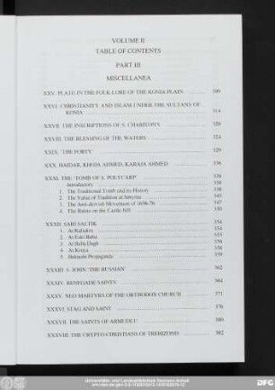 Volume II Table Of Contents