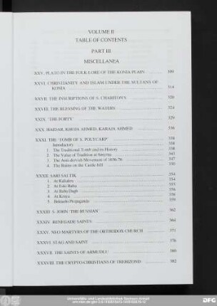 Volume II Table Of Contents