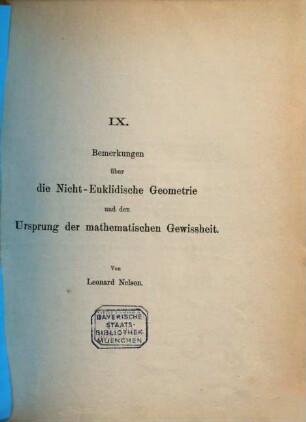 Bemerkungen über die Nicht-Euklidische Geometrie und den Ursprung der mathematischen Gewissheit