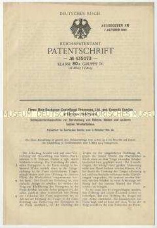 Patentschrift einer Schleuderformmaschine, Patent-Nr. 435073