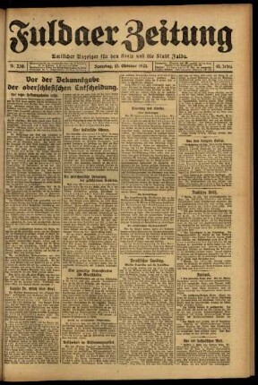Erste Ausgabe vom Samstag, den 15. Oktober 1921.