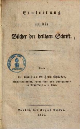 Einleitung in die Bücher der heiligen Schrift