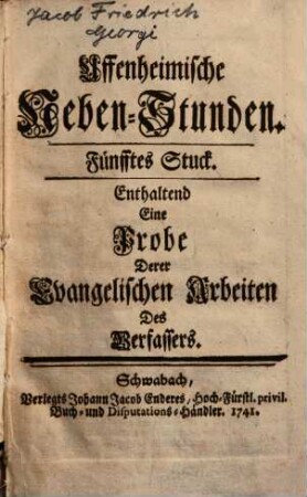 Uffenheimische Nebenstunden, 5. 1741