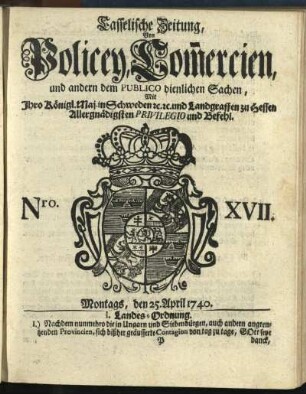 Nro. XVII, Montags, den 25. April 1740
