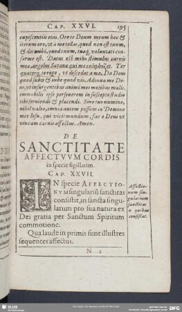 De Sanctitate Affectuum Cordis in specie sigillatium. Cap. XXVII.