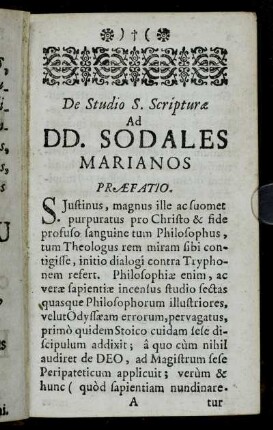 De Studio S. Scripturæ Ad DD. Sodales Marianos Præfatio.