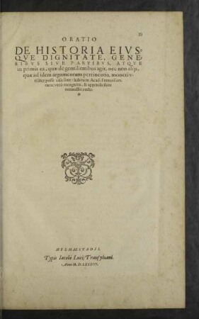 Oratio De Historia Eiusque Dignitate, Generibus sive Partibus