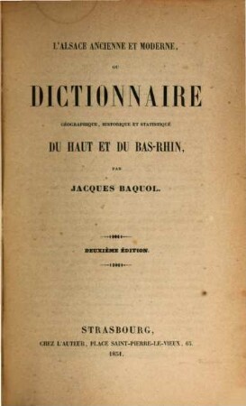 L'Alsace ancienne et moderne : ou Dictionnaire géographique, historique et statistique du Haut et du Bas-Rhin