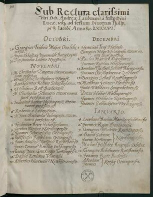Winterhalbjahr 1585/1586. Rektorat Andreas Laubmaier