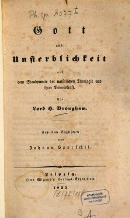 Gott und Unsterblichkeit : Aus d. Standpuncte d. natürl. Theologie u. ihrer Beweiskraft