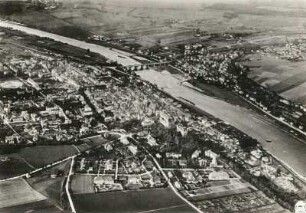 Pirna. Sonnenstein, Stadtzentrum und Copitz. Luftbild