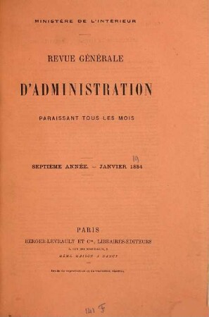 Revue générale d'administration. 19. 1884 = Jan. - Apr.