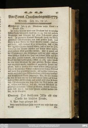 Am Sonnt. Quasimodogeniti 1775. Evang. Joh. 20, 19 - 31.