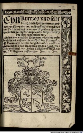 Eyn kurtzes und sehr nutzbarlichs Regiment wider die Pestilentz