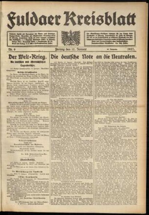 Erste Ausgabe vom Freitag, den 12. Januar 1917.