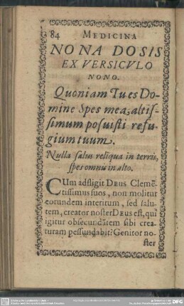 Nona Dosis Ex Versiculo Nono. Quoniam Tu es Domine Spes mea, altissimum posuisti refugium tuum