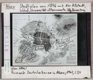 Athen: Stadtplan von 1846 mit Altstadt, Schloss, Universität