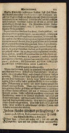 In dem Reichs-Abschied zu Augspurg/ de Anno 1548. sub. tit. Reformation guter Policey von Schäheschrifften/ ...