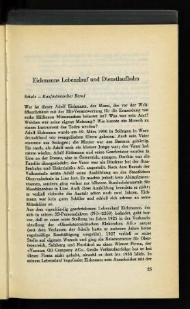Eichmanns Lebenslauf und Dienstlaufbahn