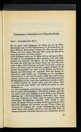Eichmanns Lebenslauf und Dienstlaufbahn