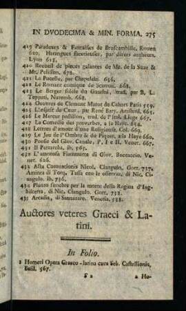 275-289, Auctores veteres Graeci & Latini