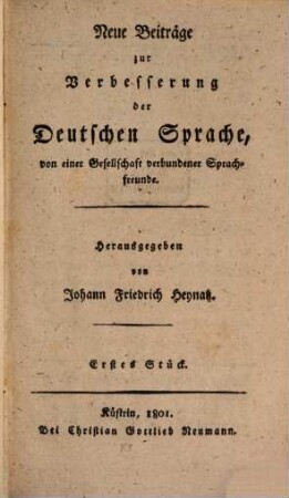 Neue Beyträge zur Verbesserung der deutschen Sprache