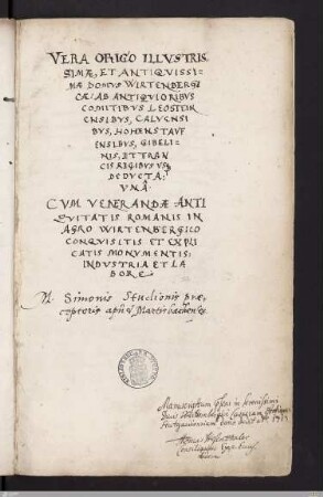 Vera origo illustrissimae et antiquissimae domus Wirtembergicae - Cod.hist.fol.57