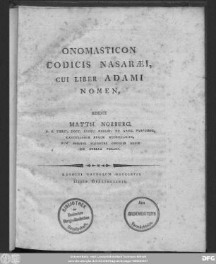 Onomasticon Codicis Nasaraei, cui liber Adami nomen