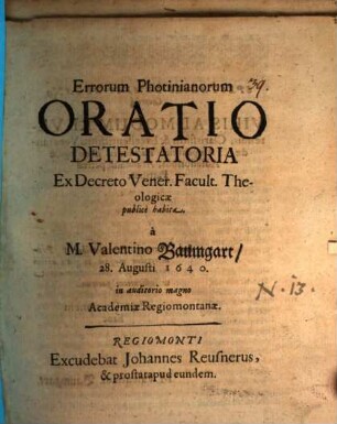 Errorum Photinianorum Oratio Detestatoria