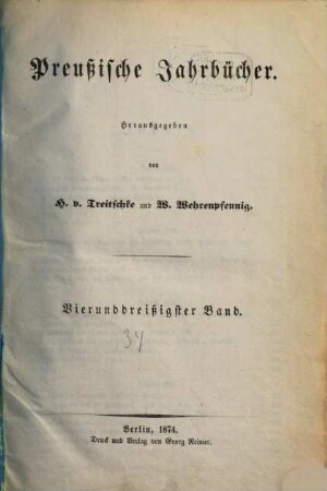 Preußische Jahrbücher. 34. 1874