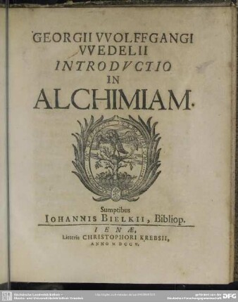 Georgii Wolfgangi Wedelii Introductio In Alchimiam