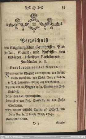 Verzeichniß von Augsburgischen Grundrissen, Prospecten, Grund- und Aufrissen von Gebäuden, historischen Vorstellungen, Kunststücken etc.