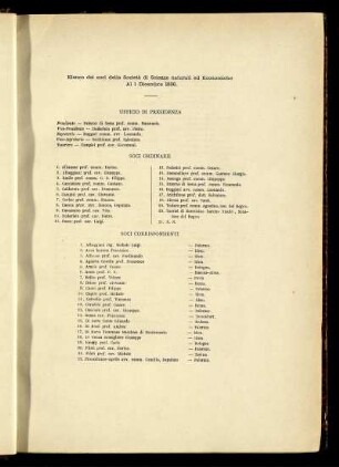 Elenco dei soci della Società di Scienze naturali ed Economiche Al 1 Dicembre 1886.