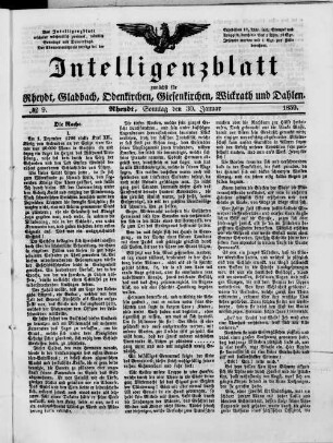 Intelligenzblatt zunächst für Rheydt, Gladbach, Odenkirchen, Giesenkirchen, Wickrath und Dahlen. 1856-1859