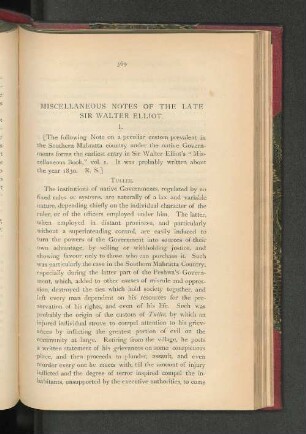 Miscellaneous Notes of the Late Sir Walter Elliot.